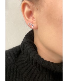 Mini arete rayo con circonias cristal 7 x 3.8mm plata