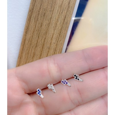 Sterling silver 925 mini lightning bolt earrings with crystal zirconia 7 x 3.8mm