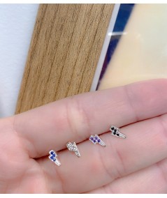 Mini arete rayo con circonias cristal 7 x 3.8mm plata