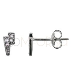 Sterling silver 925 mini lightning bolt earrings with crystal zirconia 7 x 3.8mm