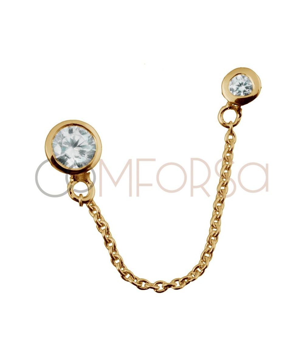 Pendiente doble chatón con circonitas plata 925 chapada en oro