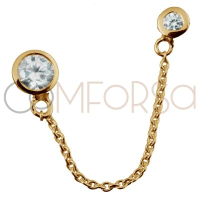 Gold-plated sterling silver 925 earring with double bezel & zirconias