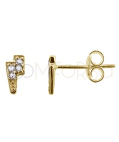 Gold-plated sterling silver 925 mini lightning bolt earrings with crystal zirconia 7 x 3.8mm