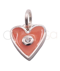 Dije corazón esmalte peach con circonia 8 x 10mm Plata 925