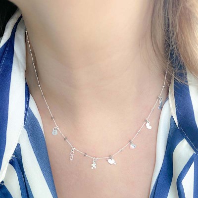 Sterling silver 925 love choker with beads & pendants 40 + 6cm