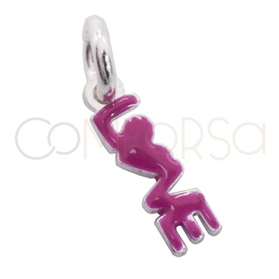 Colgante mini "love'' con esmalte fucsia 9.40 x 2.6mm Plata 925