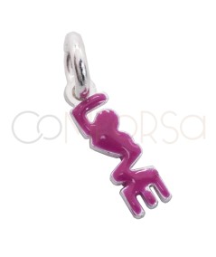 Colgante mini "love'' con esmalte fucsia 9.40 x 2.6mm Plata 925