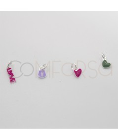 Sterling silver 925 mini "love'' enameled pendant fuchsia 2.6 x 9.4mm