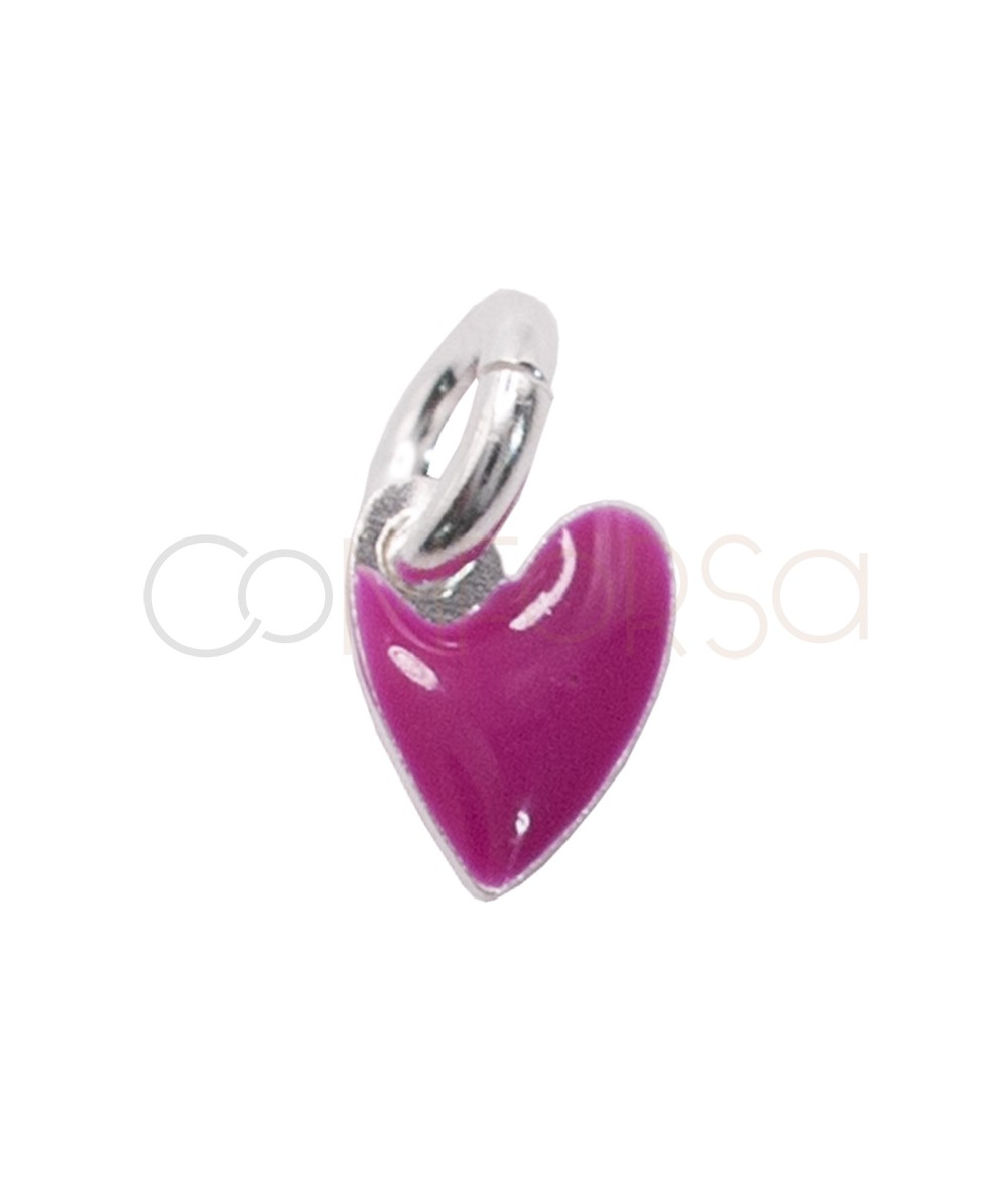 Colgante mini corazón irregular con esmalte fucsia 4 x 5.2mm Plata 925