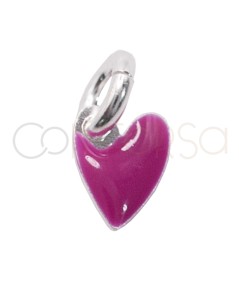 Colgante mini corazón irregular con esmalte fucsia 4 x 5.2mm Plata 925