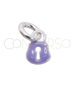 Sterling silver 925 mini padlock enamelled pendant purple 4 x 5.1mm