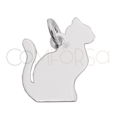 Sterling silver 925 seated cat pendant 15 x 15mm