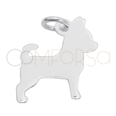 Grabación 1 cara Dije perro Chihuahua 12 x 15mm Plata 925