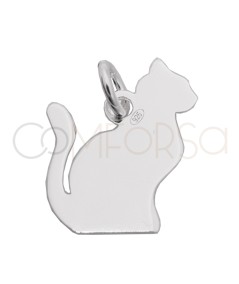 Engraving + Sterling silver 925 seated cat pendant 15 x 15mm