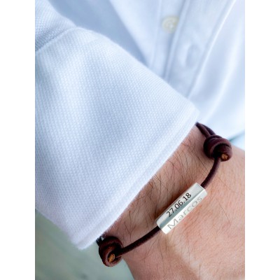 Idea de pulsera de cuero marrón con entrepieza personalizable plata 925