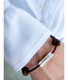 Brown leather bracelet with customizable sterling silver connector