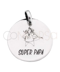 Sterling silver 925 laser engraved "Super Papa" medallion 20mm