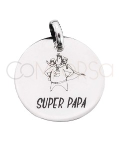 Chapa 25mm grabado láser Súper Papá Plata 925