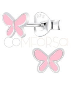 Arete mariposa rosa 6 x 4.5mm Plata 925