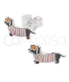 Sterling silver 925 Dachshund with sweater earrings 9 x 4.5 mm