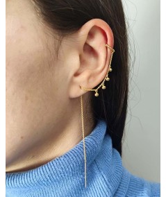 Sterling silver 925 gold-plated ear cuff with chain 13 mm and balls 3mm