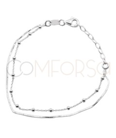 Sterling silver 925 double box chain bracelet with balls 15cm + 3cm