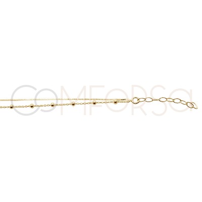 Gold-plated sterling silver 925 double box chain bracelet with balls 15cm + 3cm