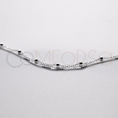 Gold-plated sterling silver 925 double box chain bracelet with balls 15cm + 3cm