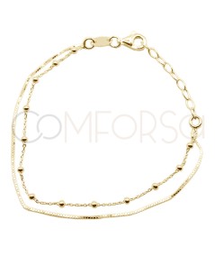 Gold-plated sterling silver 925 double box chain bracelet with balls 15cm + 3cm