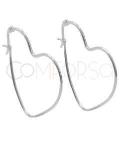 Sterling silver 925 heart hoop earrings 36mm
