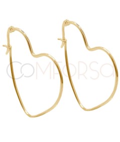 Gold-plated sterling silver 925 heart hoop earrings 36mm