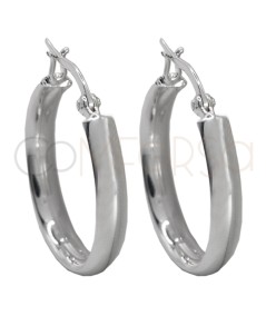 Sterling silver 925 D-shape hoop earrings 25mm