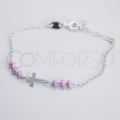 Sterling silver 925 pink enameled children’s bracelet with Cross 14 + 2cm