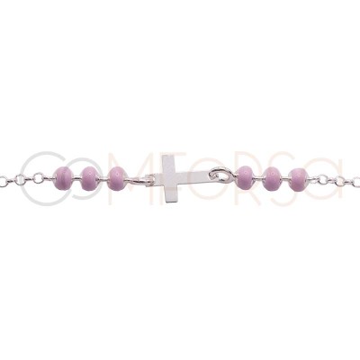 Sterling silver 925 pink enameled children’s bracelet with Cross 14 + 2cm