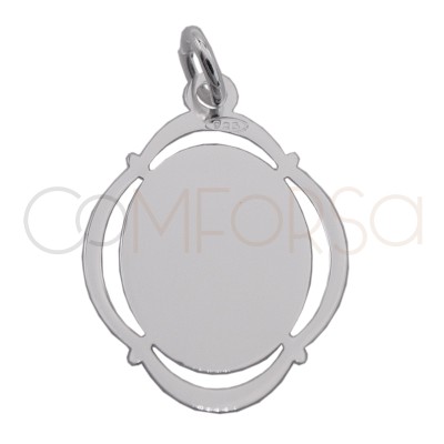 Engraving + Sterling silver 925 cut-out Virgin oval medal 14 x 20mm