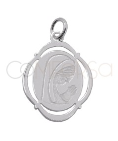 Engraving + Sterling silver 925 cut-out Virgin oval medal 14 x 20mm