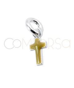 Sterling silver 925 mini mustard enameled cross pendant 3 x 6mm