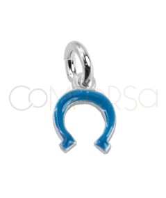 Sterling silver 925 mini blue enameled horseshoe pendant 5 x 7mm