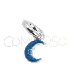 Dije mini luna esmalte azul 3 x 4mm Plata 925