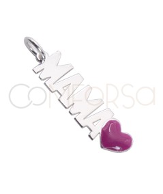 Sterling silver 925 “mama” with fuchsia heart pendant 22 x 6mm
