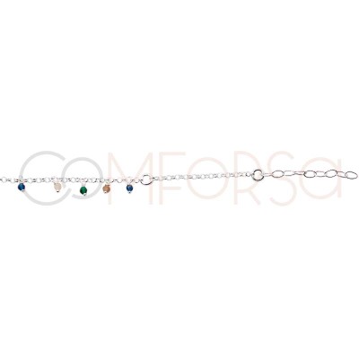 Pulsera combinada piedras colgantes 18 + 3cm Plata 925