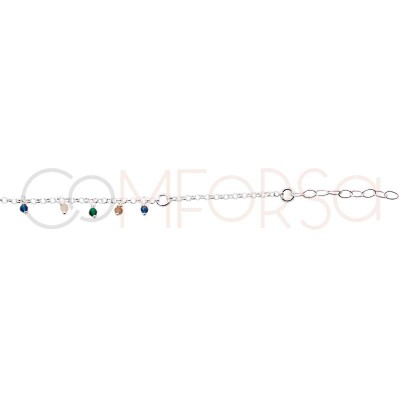 Sterling silver 925 bracelet with colored hanging stones 18 + 3cm