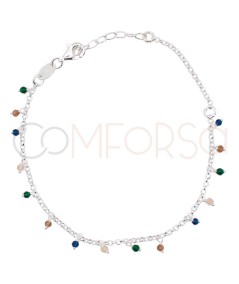 Sterling silver 925 bracelet with colored hanging stones 18 + 3cm