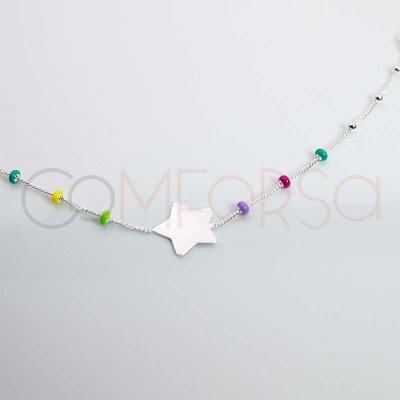 Pulsera estrella bolitas Multicolor 17 + 3cm Plata 925