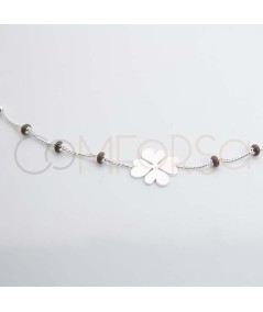 Pulsera con trébol y bolitas marrones 17 + 3cm Plata 925