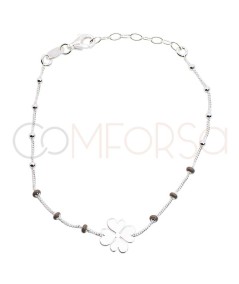 Pulsera trebol bolitas Taupe 17 + 3cm Plata 925