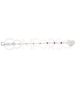 Grabación + Pulsera corazón bolitas Fucsias 17 + 3cm Plata 925