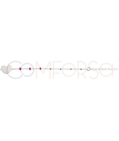 Grabación + Pulsera corazón bolitas Fucsias 17 + 3cm Plata 925