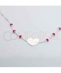 Grabación + Pulsera corazón bolitas Fucsias 17 + 3cm Plata 925