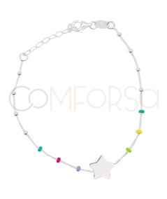 Grabación 1 cara Pulsera estrella bolitas Multicolor 17 + 3cm Plata 925